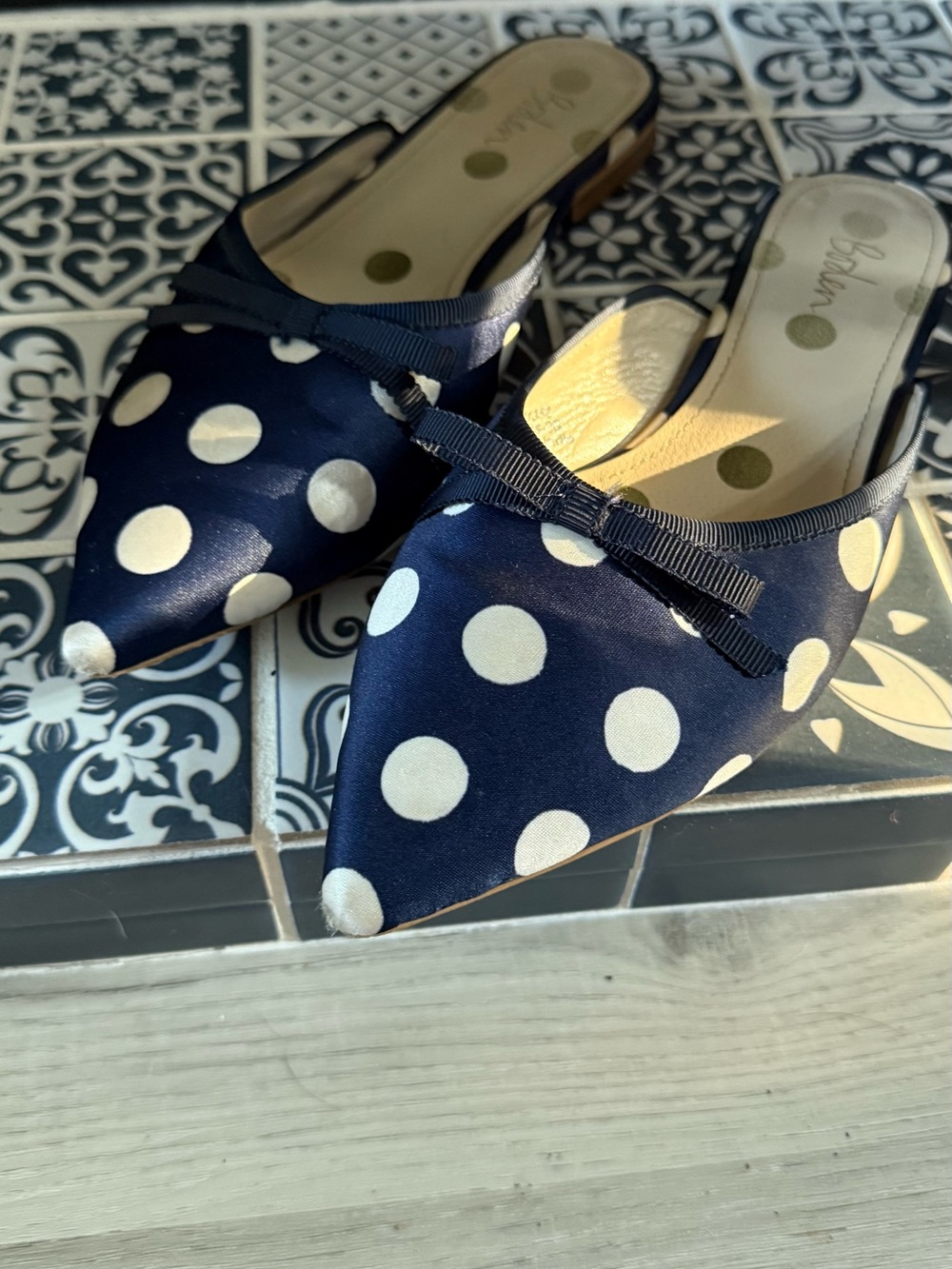Polka Dot Pointed Toe Mules - Navy/White